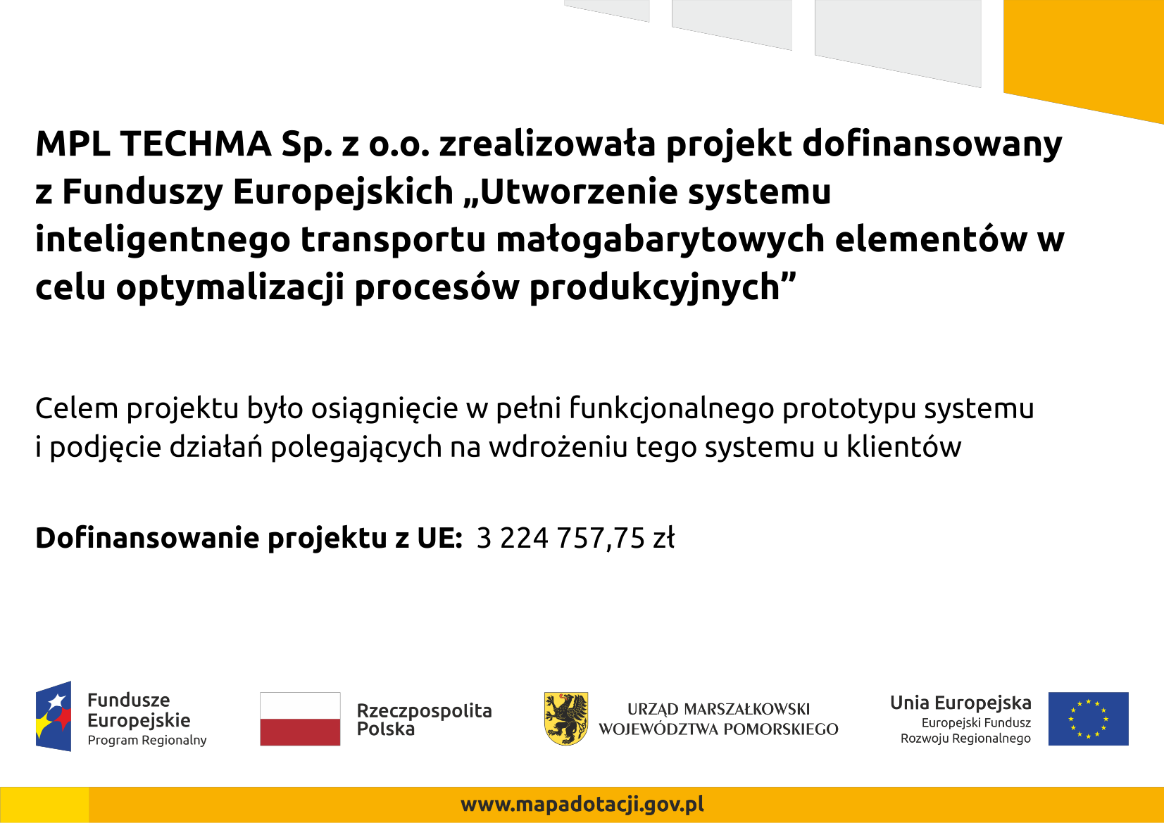 Plakat informacyjny zrealizowanego projektu unijnego, poddziałanie 1.1.1.